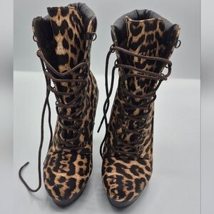 Shoe Dazzle Leopard Print Lace-Up Boots